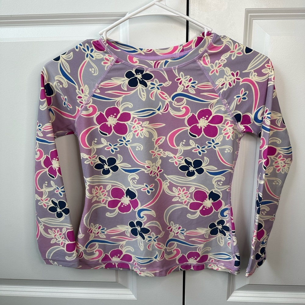 Tea Collection Girls Printed Long Sleeve Rash Guard (Size 10)